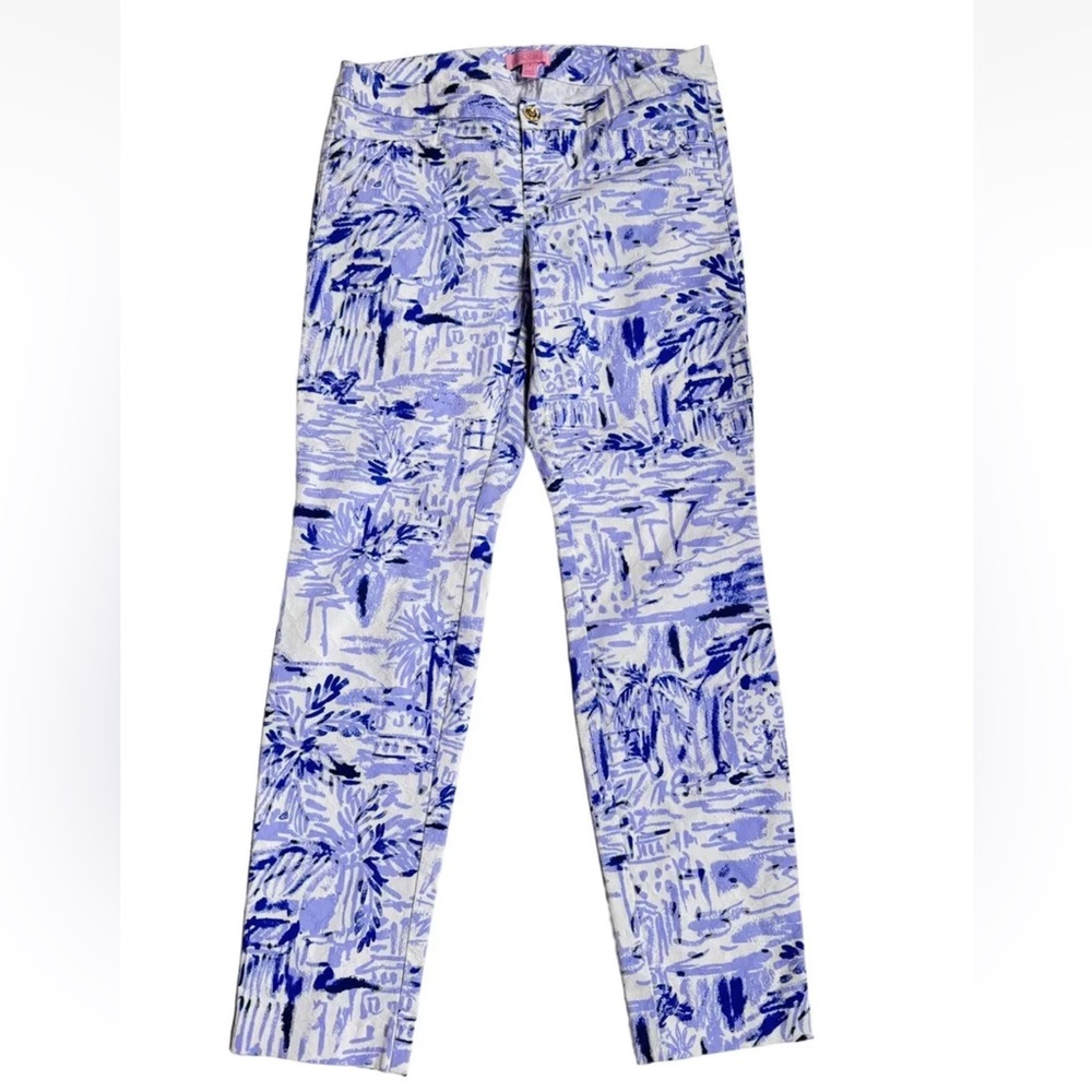 Lilly Pulitzer Kelly Skinny Ankle Lilac Rock The Dock Textured Pants Sz 4